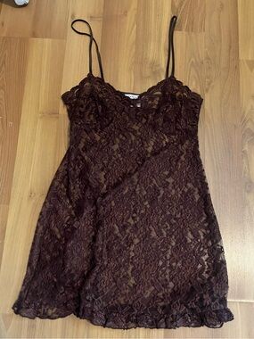 Vintage Lace Slip Dress in Deep Brown